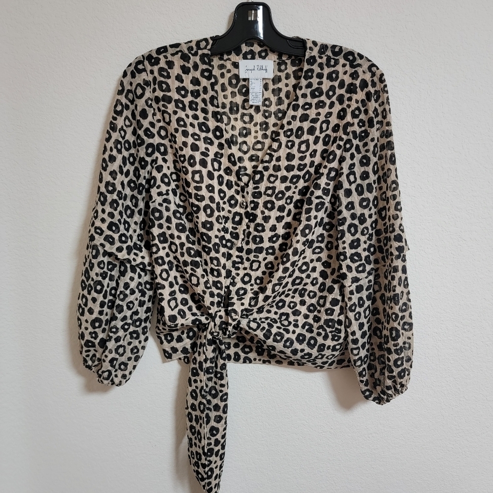 Joseph Ribkoff Leopard Button and Tie-Front Blouse